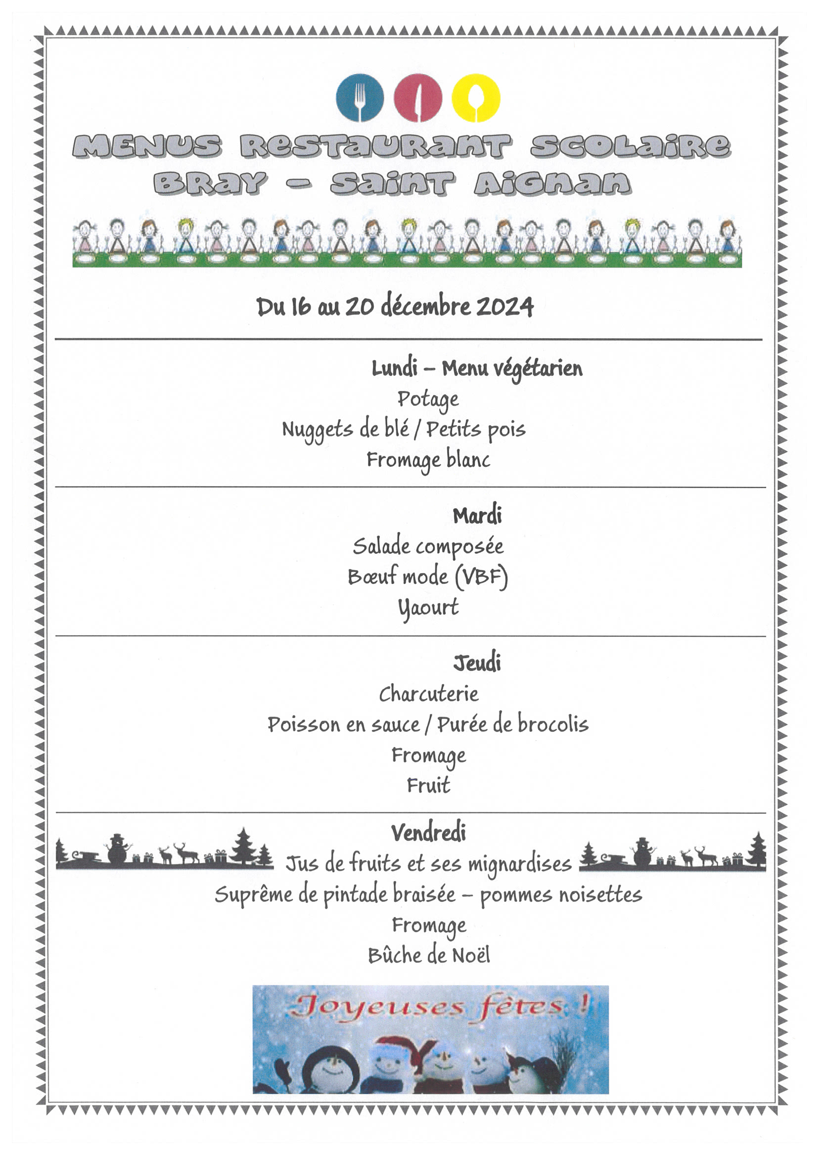 menus de cantine