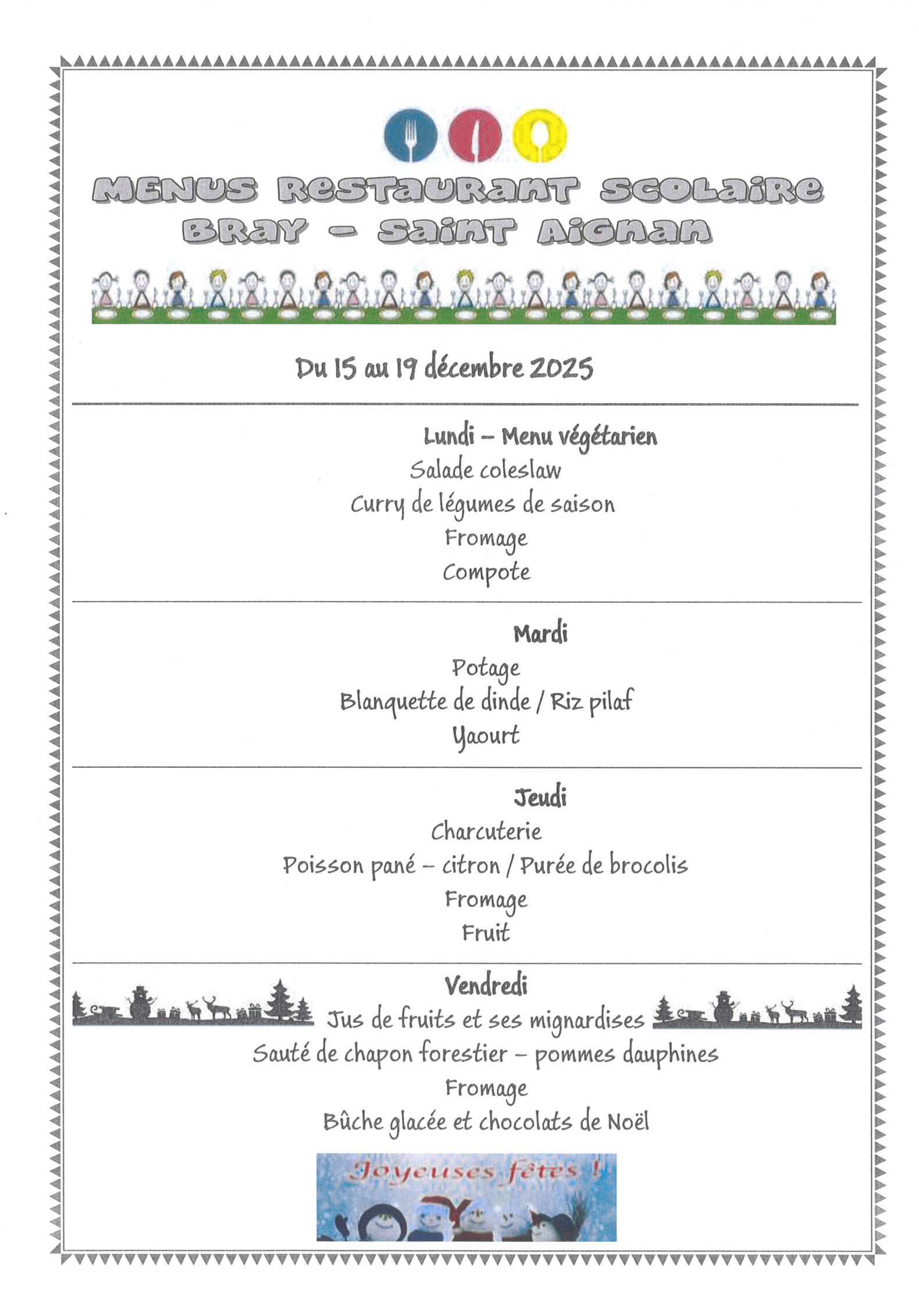 Menus du 15/12 au 19/12/2025